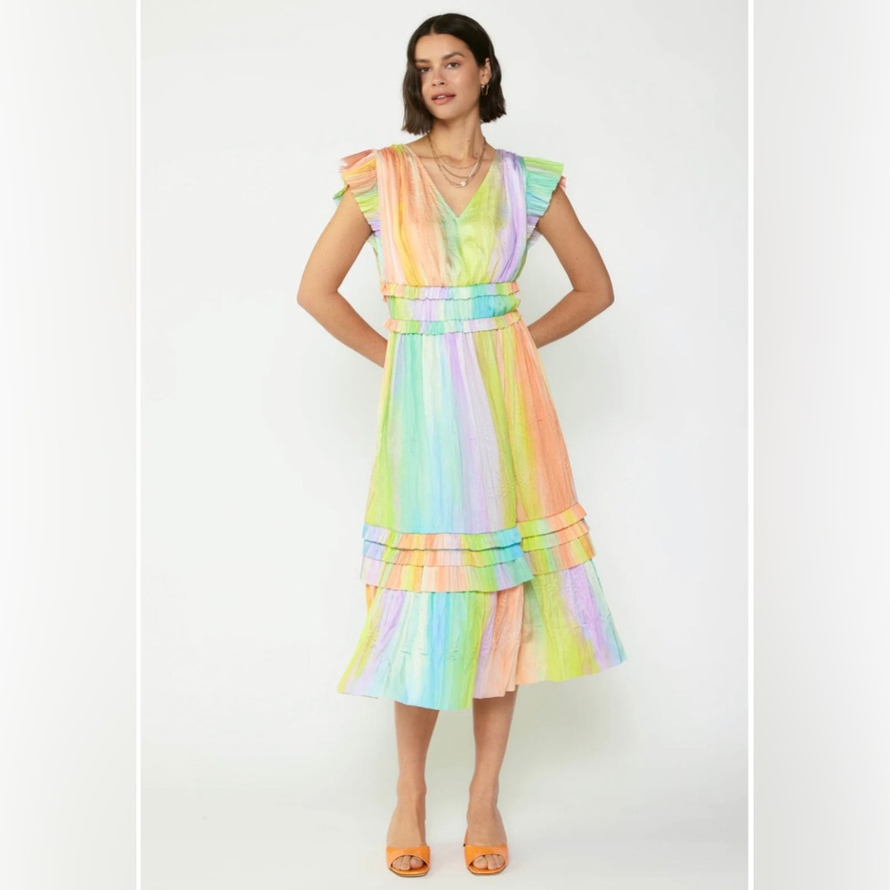Current Air Sereia Rainbow Painterly Midi Dress